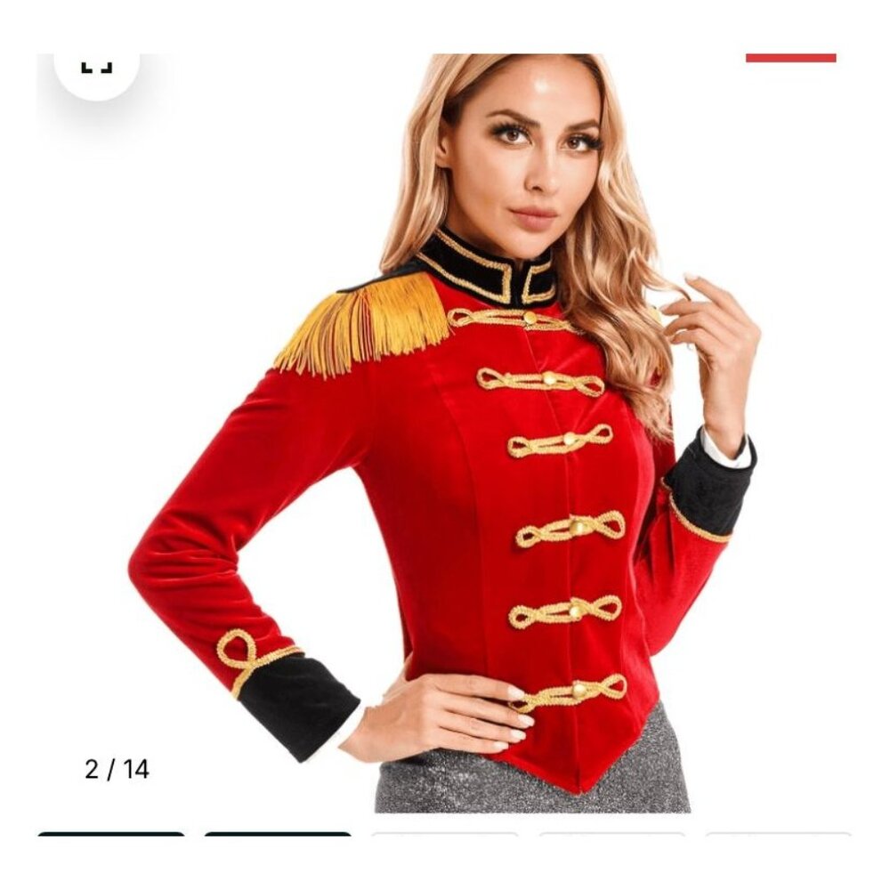 Vintage-Inspired Red Military Jacket With Gold Fringe Epaulettes & Embellished D